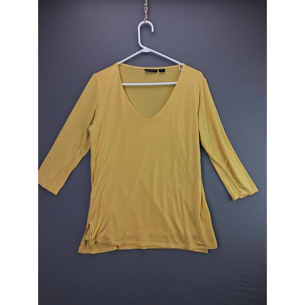 Metaphor V-Neck Top Womens XL Yellow 3/4 Sleeve Knit Casual Shirt